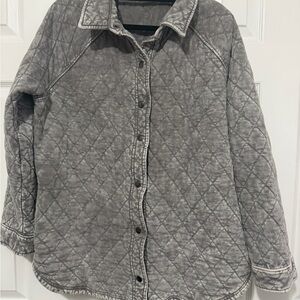 Jane and Delancey Quilted Gray Snap-Front Puffer Jacket